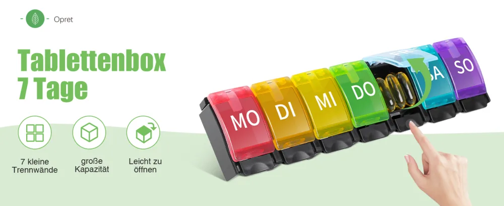 Opret tablet box 7 days german pill box 7 days rainbow medication box weeks tablet box tablet box 7 days small oak to open for on the way black colored - tablettenbox