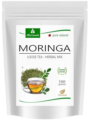 Moriveda Moringa Oleifera Tea - 100g cut leaf mass Herbal I 100% vegan fructose -free gluten -free & certified by USDA & ISO Oleifera Tea 100g - Blattmasse