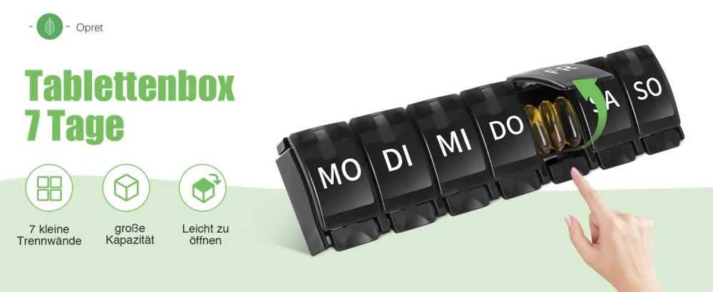 Tablet box 7 days German Opret Pillendose 7 days of rainbow medication box weeks tablet box tablet box 7 days small oak to open everything on the go everything black - tablettenbox