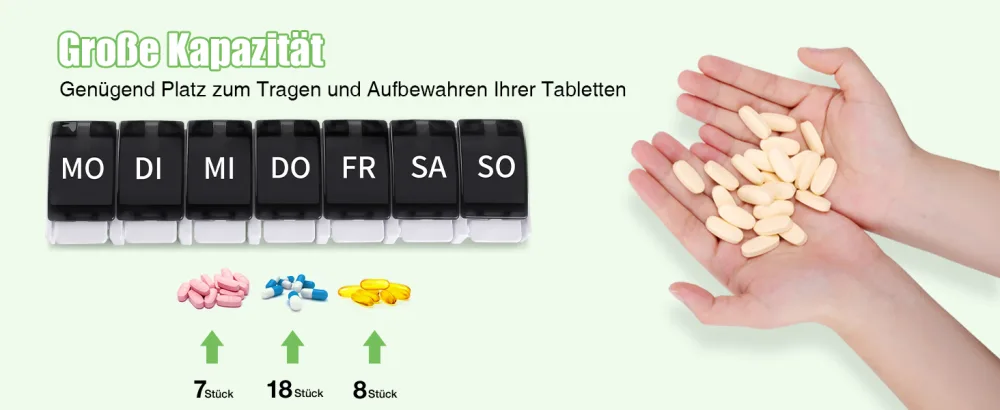 Opret tablet box 7 days german pill box 7 days rainbow medication box weeks tablet box tablet box 7 days small oak to open for on the way black - pillendose 7 tage