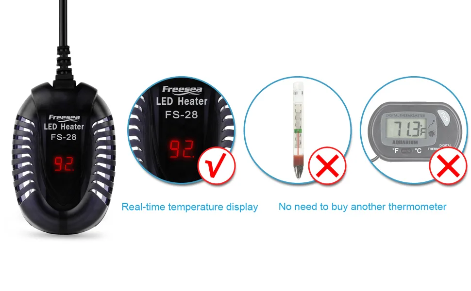 FREESEA Aquarium Heater Fish Tank Submersible Heater (50W/75W/100W) with LED Temperature Display - AAAA