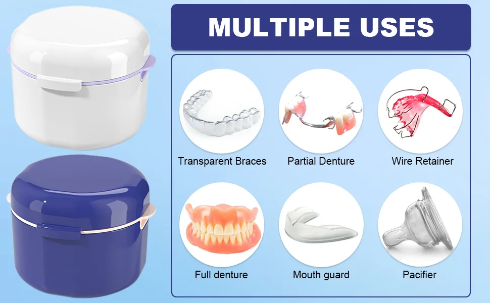 GMedHC braces with sieve portable prosthetic dinner cover invisible tooth clips storage box double -layer hollow drain for orthodontic bracket cleaning box double layer white - Tragbare Prothesendose Abdeckung