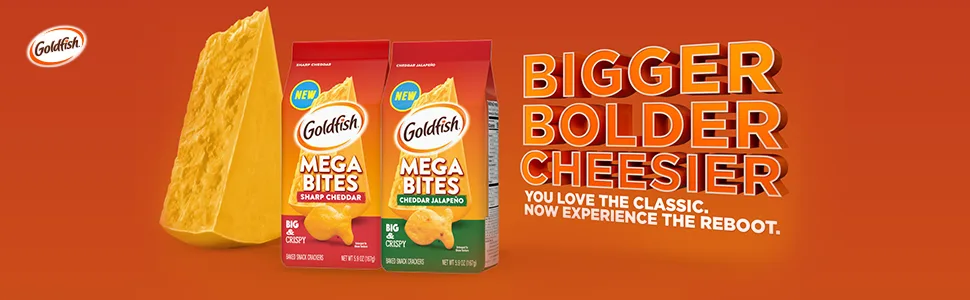 Pepperidge Farm Goldfish Cheddar Crackers Snack Crackers 6.6 Oz. Bag 6 Count Box - Gold fish mega bites are a large goldfish made with real cheese, making it a perfect adult snack.