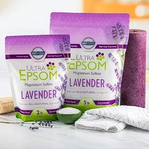 SaltWorks Ultra Epsom Lavender Scented Premium Epsom Bath Salt 5 Pound Resealable Bag - lavender ultra epsom salt essential oil pouches