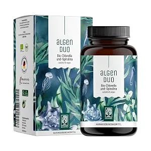NaturTreu Bio Spirulina & Chlorella Complex Pressage - 6000mg Spirulina and Chlorella per daily dose - 360 tablets laboratory tests vegan - Algenduo Bio Chlorella Bio Spirulina