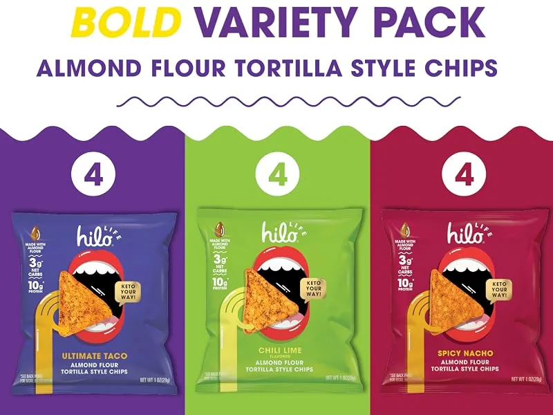 Hilo Life Low Carb Keto Friendly Tortilla Chip Snack Bags Bold Variety Pack 12 Count - hilo life tortilla chips