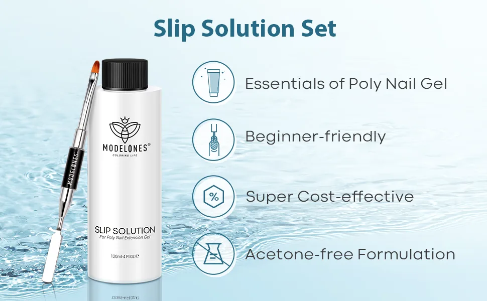 Modelones polygel Slip Solution Kit 120ml with dual-ended nail brush poly gel slip solution for acrylic nails liquid set nail extension nail art at home - product information 14