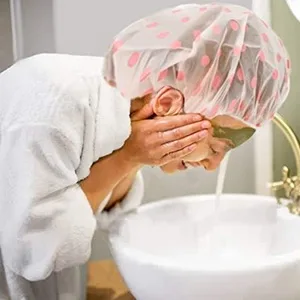 Shower Caps 3 Pcs Waterproof Bath Caps Plastic Reusable Shower Caps Elastic Band Bath Hair Hat for Women Ladies Spa Salon - product information 5