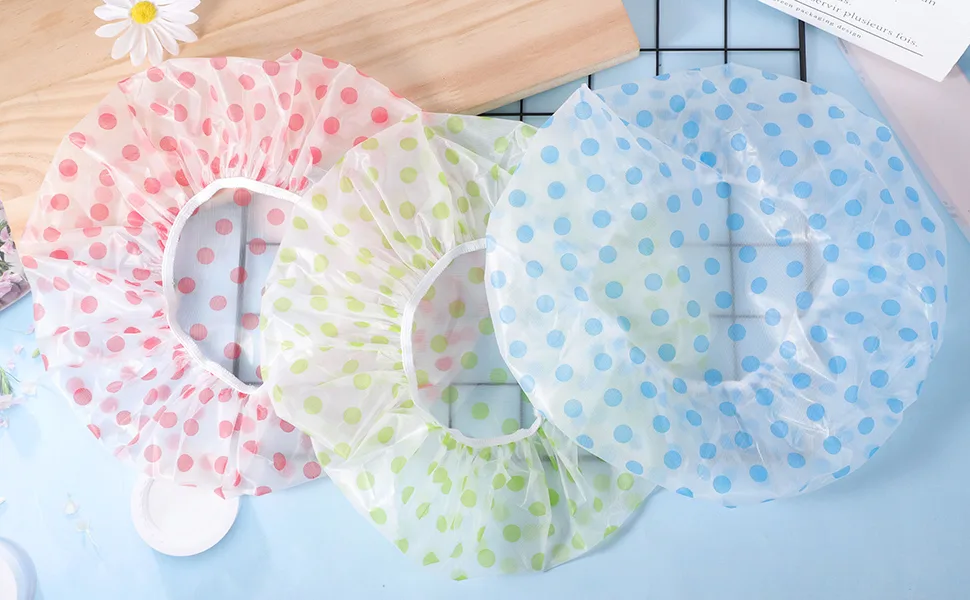 Shower Caps 3 Pcs Waterproof Bath Caps Plastic Reusable Shower Caps Elastic Band Bath Hair Hat for Women Ladies Spa Salon - product information 7
