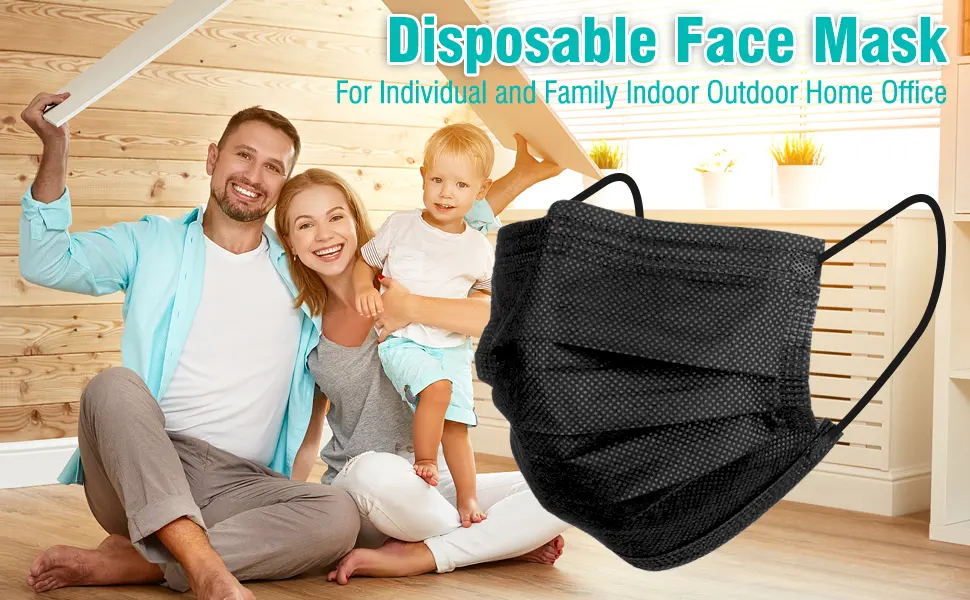 100 Pack Disposable Face Masks 3 Ply Filter Protection Black Disposable Face Masks - product information 1