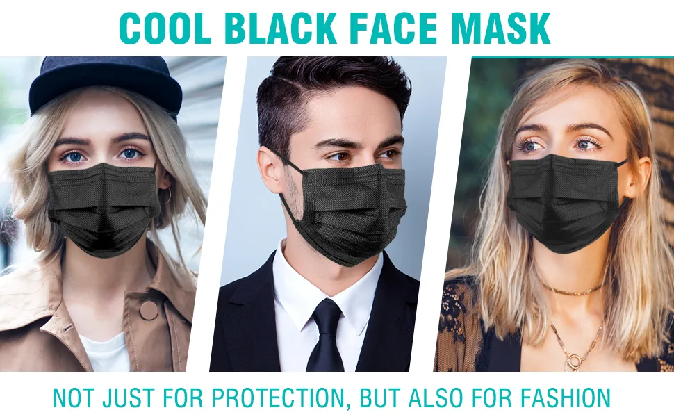 100 Pack Disposable Face Masks 3 Ply Filter Protection Black Disposable Face Masks - product information 6