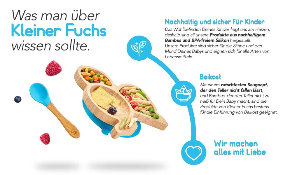 Small fox high -quality bamboo plate with suction cup slipproof with a matching baby spoon is fun dishes set with gift box - learning food with elephant design - about kleiner fuchs elephant