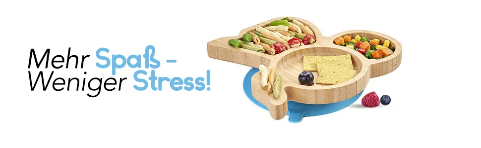 Small fox high -quality bamboo plate with suction cup slipproof with a matching baby spoon is fun dishes set with gift box - learning food with elephant design - bamboo plate elephant