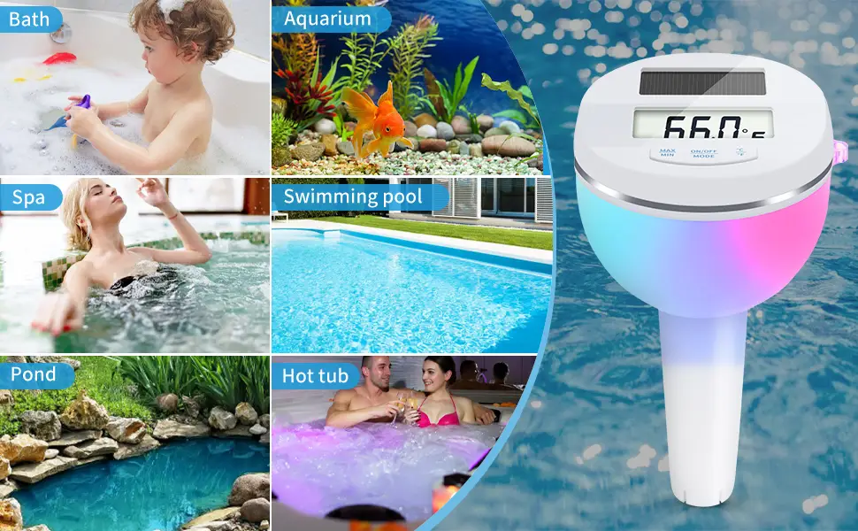 Deprblu floating pool thermometer solar digital pool thermometer with color changing light spa with screen back light water temperature for whirlpool - Thermometer Spa