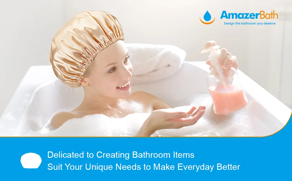 AmazerBath Shower Cap 4-Pack Shower Caps for Women Double Waterproof Layers Bathing Shower Hat Hair Protection EVA Shower Caps Reusable Medium Size - show caps