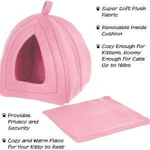 PETMAKER Igloo Pet Bed Collection - Soft Indoor Enclosed Covered Tent/House for Cats Kittens and Small Pets with Removable Cushion Pad - SLEEP OR PLAY
