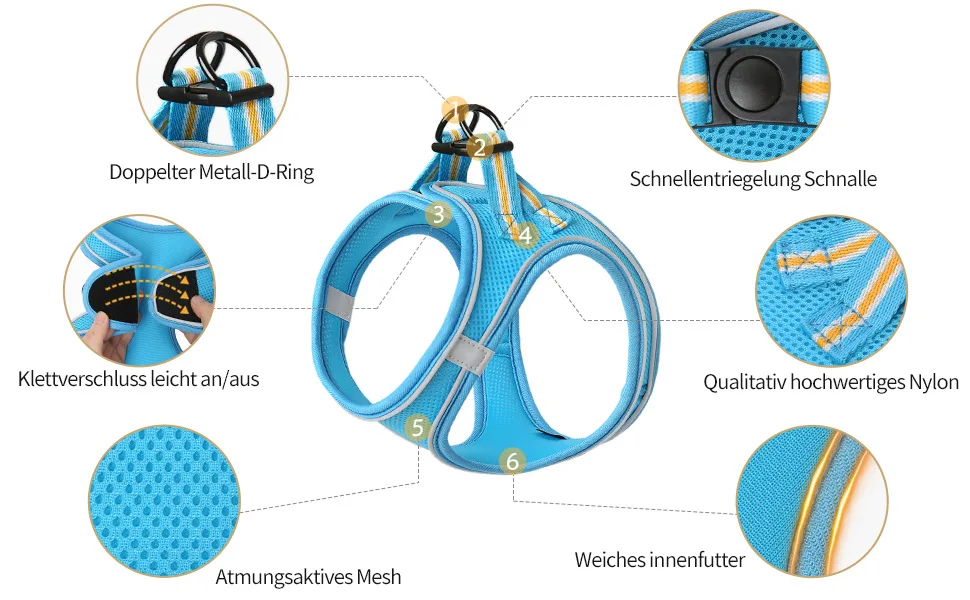 Heele dog harness adjustable anti train dishes reflective breathable dishes dogs light breast harness small dogs for walking training reflective sky blue m - product information 24