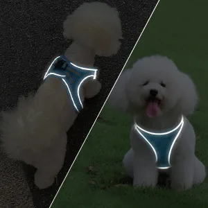 Heele dog harness adjustable anti train dishes reflective breathable dishes dogs light breast harness small dogs for walking training reflective sky blue m - product information 28