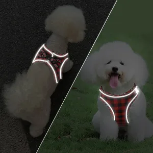 Heele dog harness adjustable anti train dishes reflective breathable dishes dogs light breast harness small dogs for walking training reflective plaid red m - product information 28