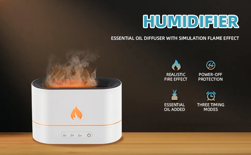 McBazel aroma diffuser 200ml with flames effect humidifier aroma diffuser 3 in 1 Air humidifier with 2 light modes waterless automatic switch -off function -white - product information 24
