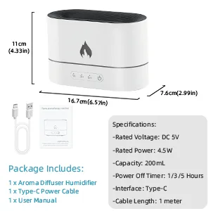 McBazel aroma diffuser 200ml with flames effect humidifier aroma diffuser 3 in 1 Air humidifier with 2 light modes waterless automatic switch -off function -white - product information 25