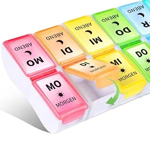 OPRET German tablet box 7 days 2 compartments in the evening removable pill box pill box medication box 7 days tablets weekly box tablet box 14 compartments - pillendose