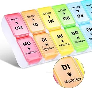 OPRET German tablet box 7 days 2 compartments in the evening removable pill box pill box medication box 7 days tablets weekly box tablet box 14 compartments - tablettenbox 7 tage