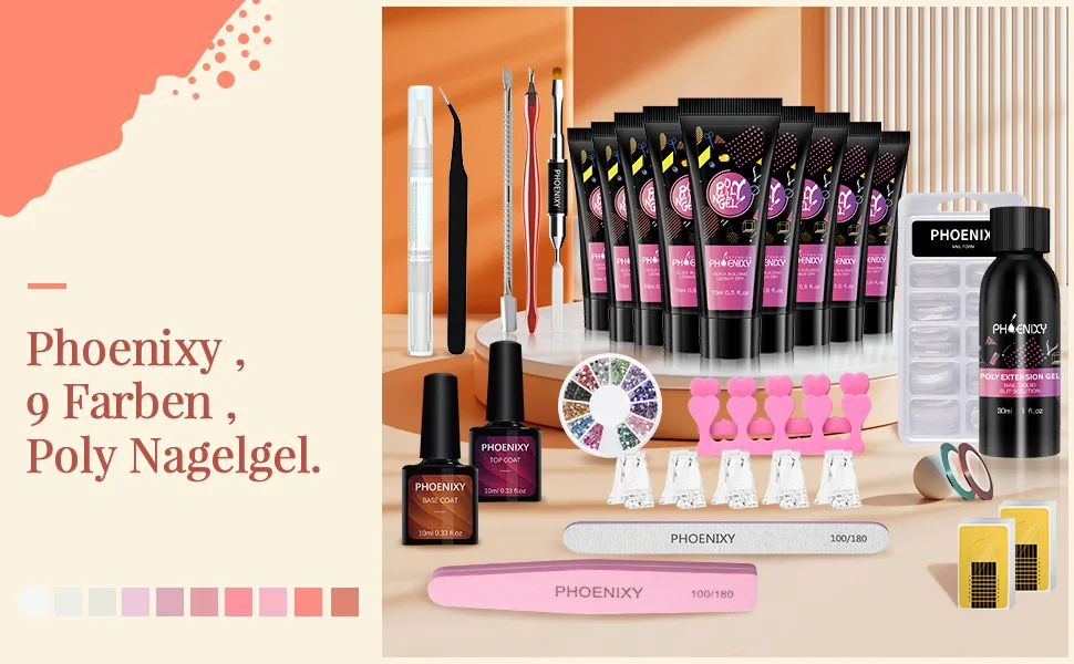 Poly nail gel kit Phoenixy 9 coly nail extension set nail extension poly nail gel starter kit with manicure tools poly nail gift set for women - 8019 1