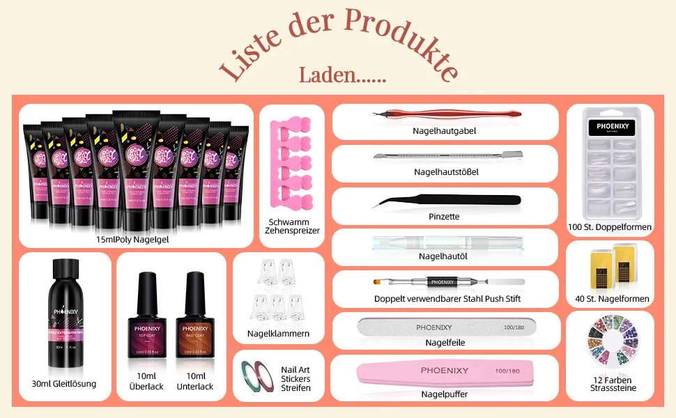 Poly nail gel kit Phoenixy 9 coly nail extension set nail extension poly nail gel starter kit with manicure tools poly nail gift set for women - 8019 4