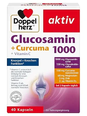 Double heart glucosamine 1000 + curcuma - with vitamin C as a contribution to normal collagen formation for normal cartilage function - 40 capsules - Glucosamin