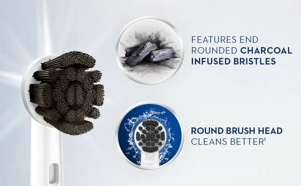 Oral-B Charcoal Electric Toothbrush Replacement Brush Heads Refill 5 Count - Features end rounded charcoal infused bristles