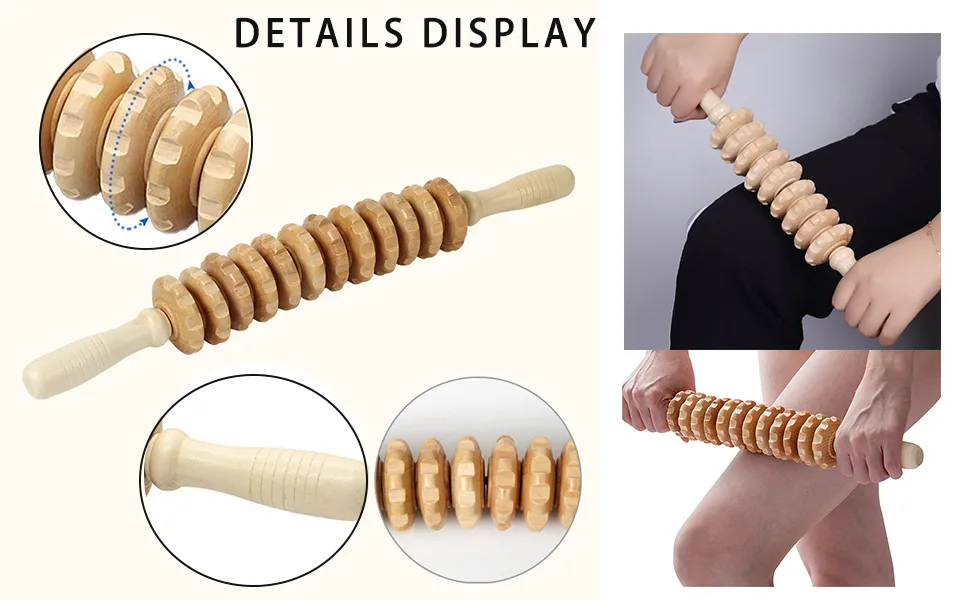 Premium massage roller wood back massager massage roller roller massager with handle suitable for neck legs back body - +496+