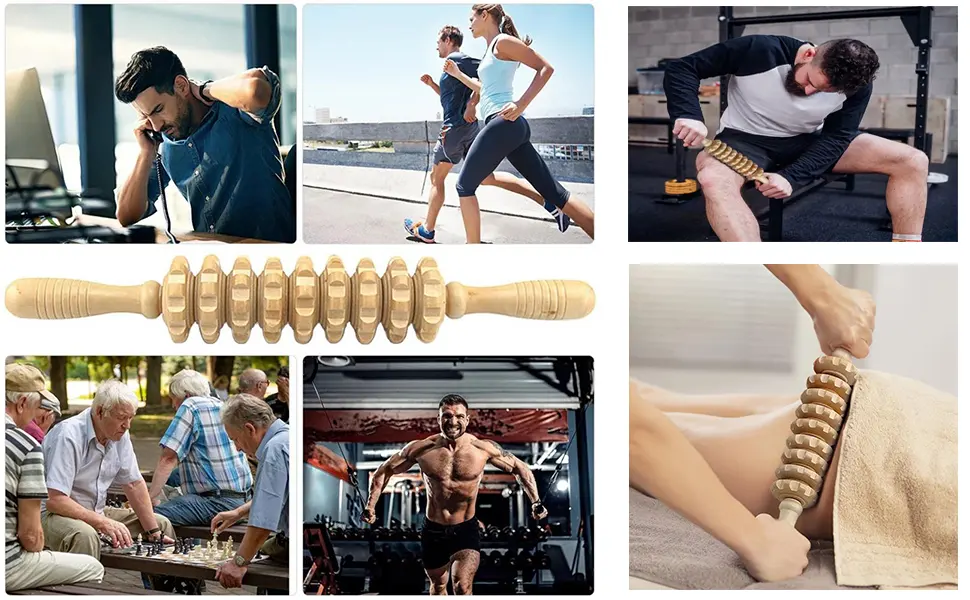 Premium massage roller wood back massager massage roller roller massager with handle suitable for neck legs back body - 8495
