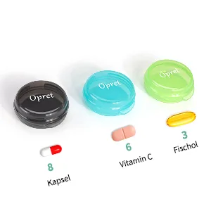 Opret tablet box Pill dose small for 3 pieces portable pills box small tablet box for vitamins fish oil and tablets (black cyan green) - tablettenbox