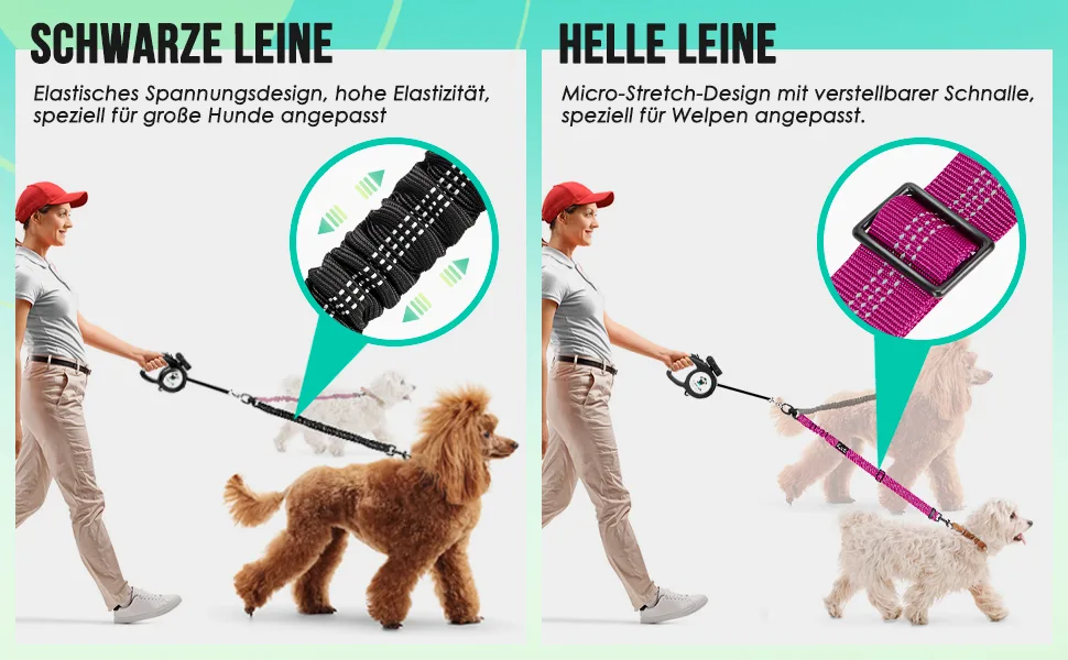 NASJAC Double dog linen coupler no involvement shared leash to walk 2 dogs adjustable reflective shock-damping safety-linen splinters 2-color version (for S+M) black+gray - product information 27