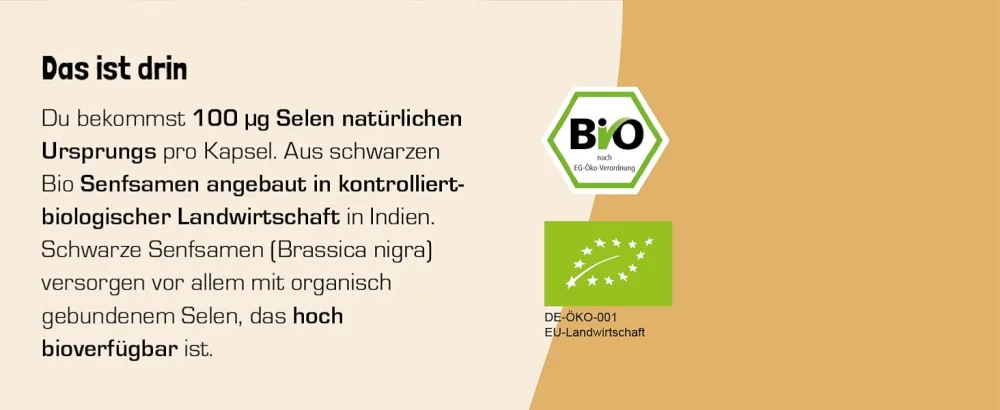 Organic selenium capsules from mustard seeds |In the glass |Selenium 100 g per capsule |3-month supply |Organic selenium |Only 1 capsule daily |Selenium organic |Selenium high dosed - product information 5