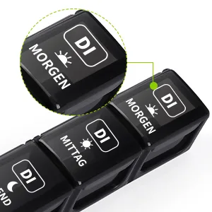 Opret tablet box 7 days at noon pillender 7 days 3 compartments pill box 7 days tablet box medication box tablets Week box with large compartments for medication vitamins fish oil everything black - 7 tage pillendose