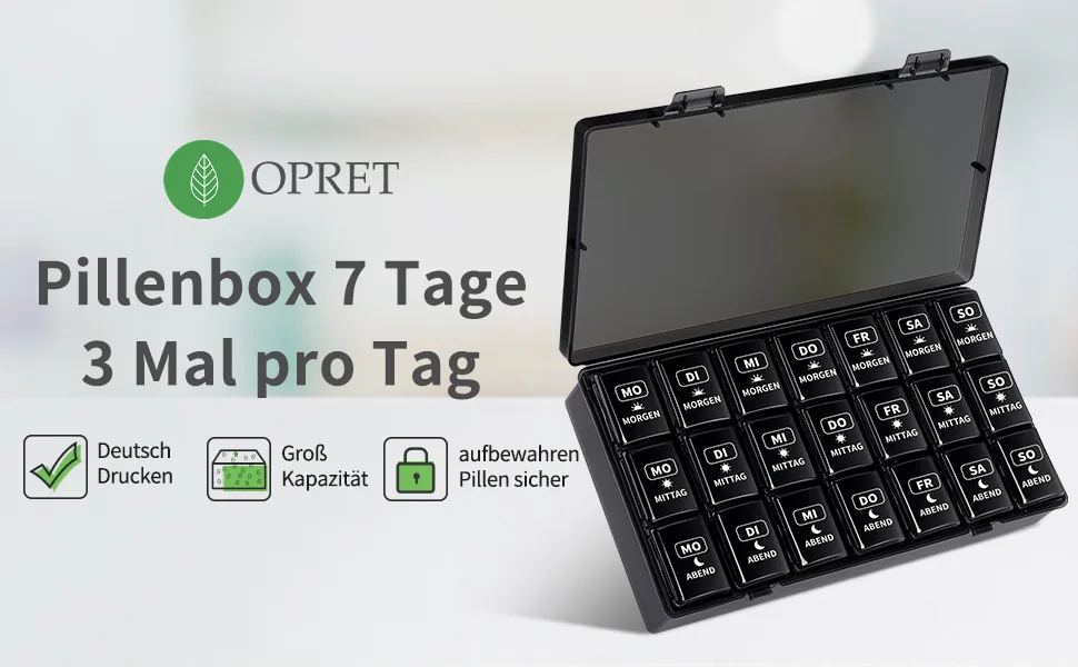 Opret tablet box 7 days at noon pillender 7 days 3 compartments pill box 7 days tablet box medication box tablets Week box with large compartments for medication vitamins fish oil everything black - pillendose morgens mittags abends