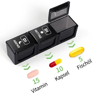 Opret tablet box 7 days at noon pillender 7 days 3 compartments pill box 7 days tablet box medication box tablets Week box with large compartments for medication vitamins fish oil everything black - tablettenbox morgens mittags abends