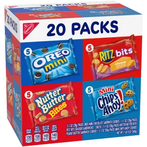 Nabisco Classic Mix Variety Pack OREO Mini CHIPS AHOY! Mini Nutter Butter Bites RITZ Bits Cheese 20 - 1 oz Snack Packs (Packaging May Vary) - image