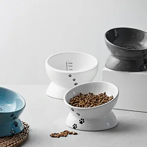 Y YHY Raised Cat Food Bowl Ceramic Elevated Cat Bowl Title Angle Protect Cat's Spine Anti Vomiting Cat Dish Backflow Prevention Grey - 5 Inches - grey cat bowls