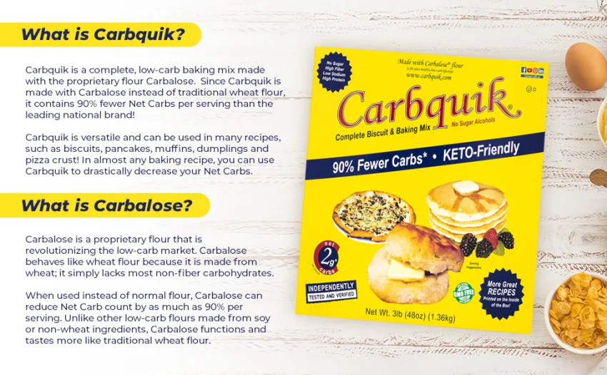 Carbquik Baking Mix 3 lb (48 oz) - breadsticks cheddar cheese chocolate chip pecan scones cinnamon bubble loaf walnut cornbread family
