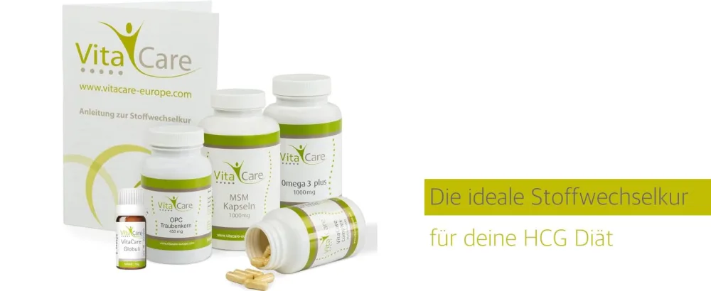 Vitacare 21-day metabolism cure 6-piece complete set for HCG diet contains MSM Multivitamin Complex Omega 3 Plus OPC grape seeds & globules - A+ Mouse Over-Globuli