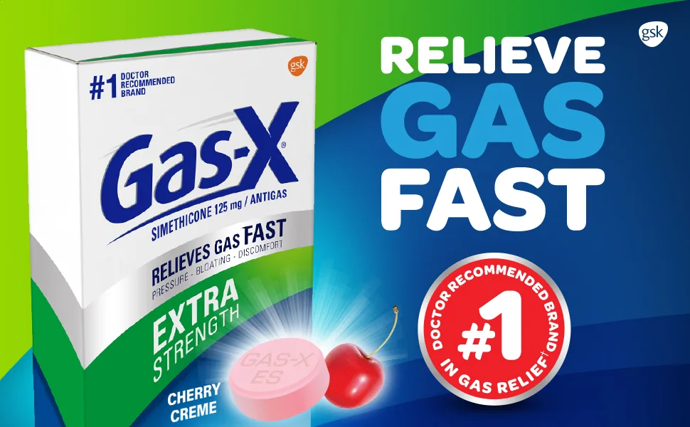 Gas-X Extra Strength Chewable Gas Relief Tablets with Simethicone 125 mg Cherry - 72 Count - Relieve gas fast