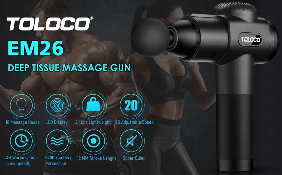 TOLOCO Massage Gun Upgrade Percussion Muscle Massage Gun for Athletes Handheld Deep Tissue Massager (Black) - massage gun