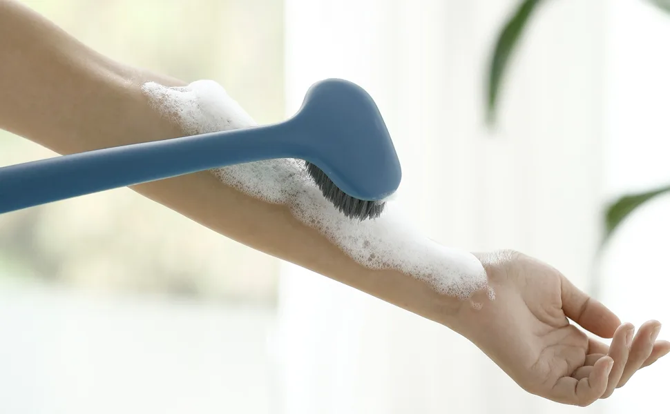 Upgraded Bath Body Brush with Comfy Bristles Long Handle Gentle Exfoliation Improve Skin's Health and Beauty Bath Shower Wet or Dry Brushing Body Brush (14 inch Dark Blue) - product information 3