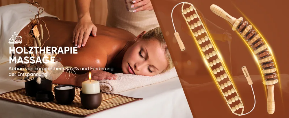 Massage roller back with handle maderotherapy set anti cellulite massage device massage wood suitable for neck legs back body 2 pieces natural wood color - maderotherapie holz massagegerät massageroller faszienrolle holz lymphdrainage gerät cellulite