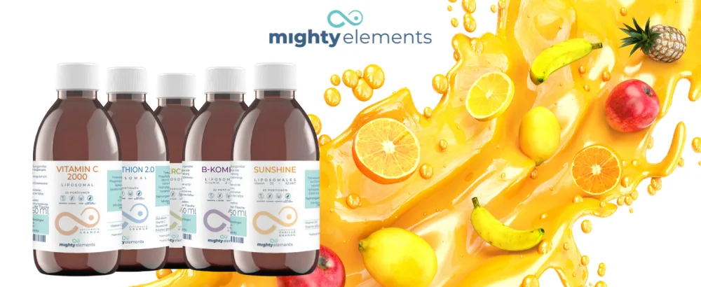 Mighty Elements Liposomal iron 15mg 100ml liquid glass bottle 25 portions vegan orange taste higher bioavailability high dose - banner liposomal
