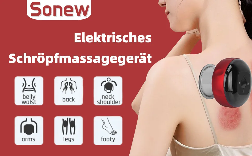 Sonew Electrical cupping massager cupping electrical GUA SHA device for pain relief portable scraping tool for home office and travel (red) - Elektrisches Schröpfmassagegerät