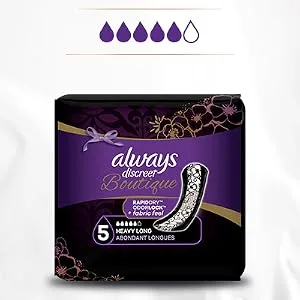 Always Discreet Extra Heavy Long Incontinence Pads Up to 100% Leak-Free ProtectionWhite 45 Count - Always Discreet Boutique Underwear offer strong protection with a fabric-like feel.